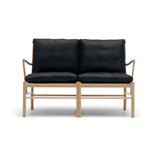Colonial Sofa OW149-2 - Oak/Black Leather